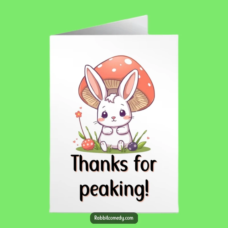 Free Printable Thank You Card: Curious Rabbit Behind Mushroom - Downloadable Gift!