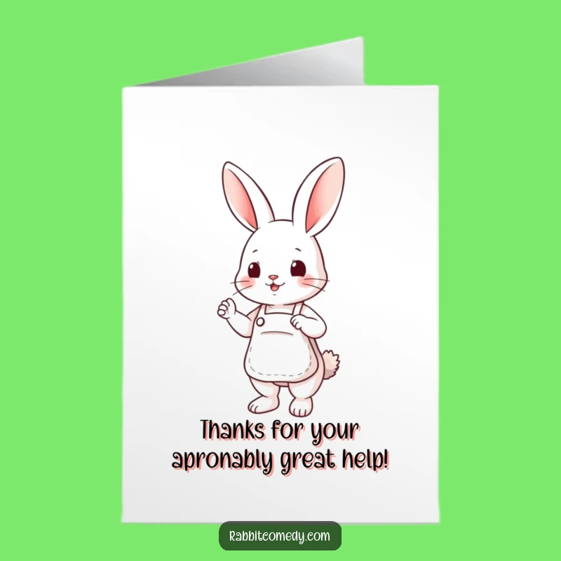 Free Printable Thank You Card: Helpful Rabbit Apron Greeting Funny Downloadable Gift of Thanks