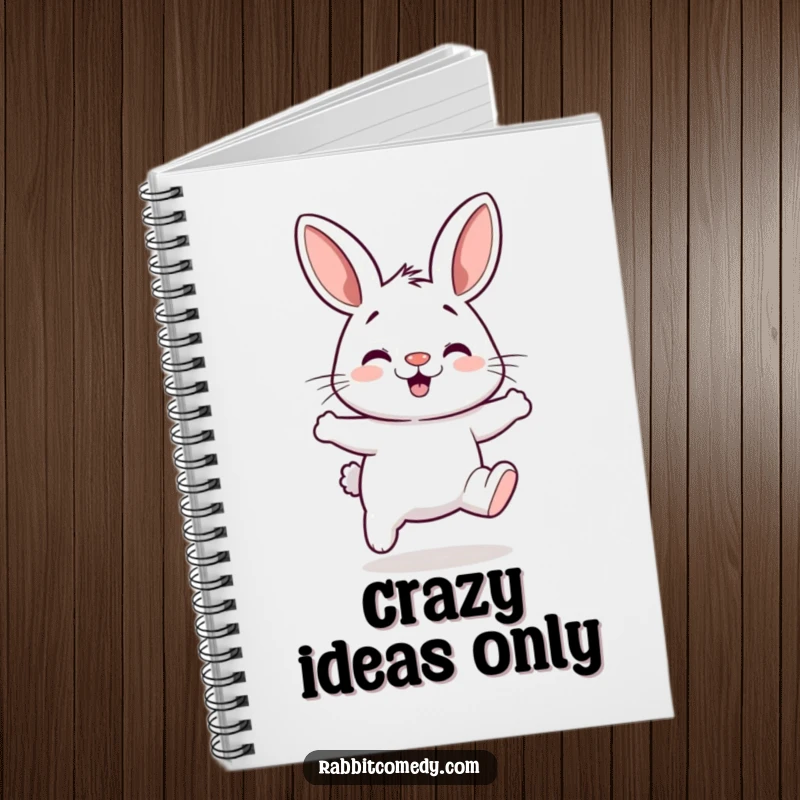 Funny notebook with a rabbit featuring a twitching nose, caught in a silly, energetic hop.