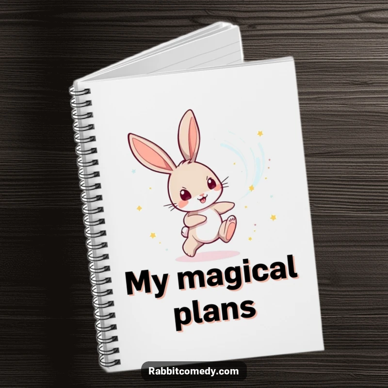 Funny Rabbit Notebook: A playful rabbit character chases a swirling vortex of magical dust, ready to capture your creative ideas.
