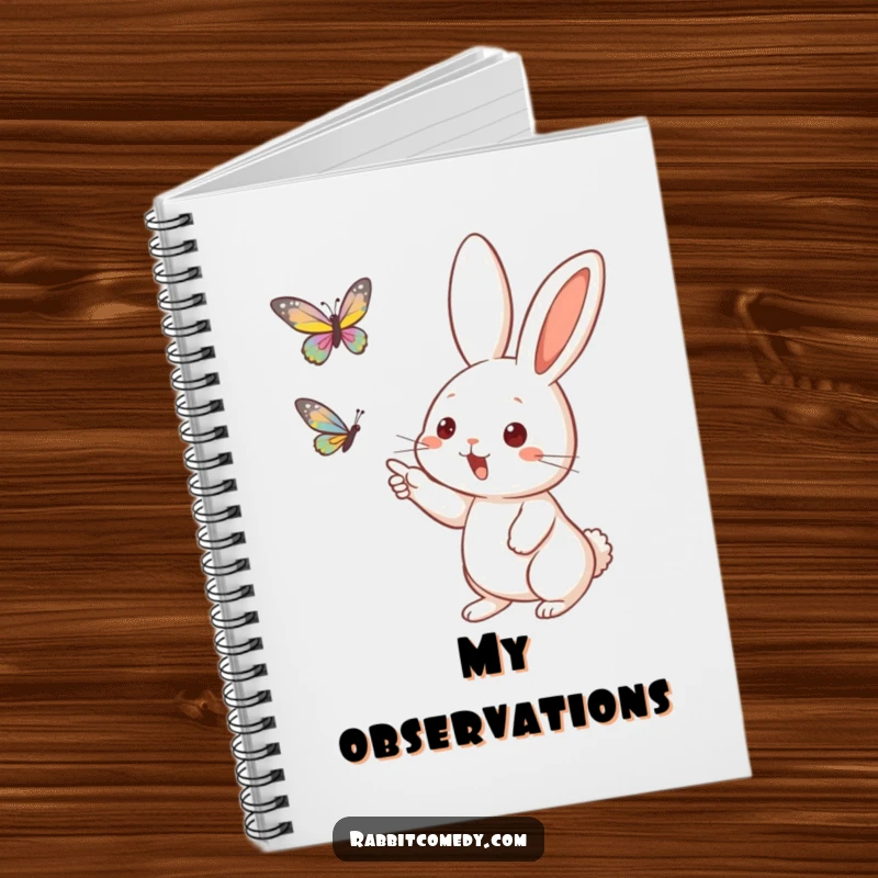 Funny Rabbit Butterfly Notebook: A spiral notebook with a cover illustration of a rabbit pointing at a butterfly.