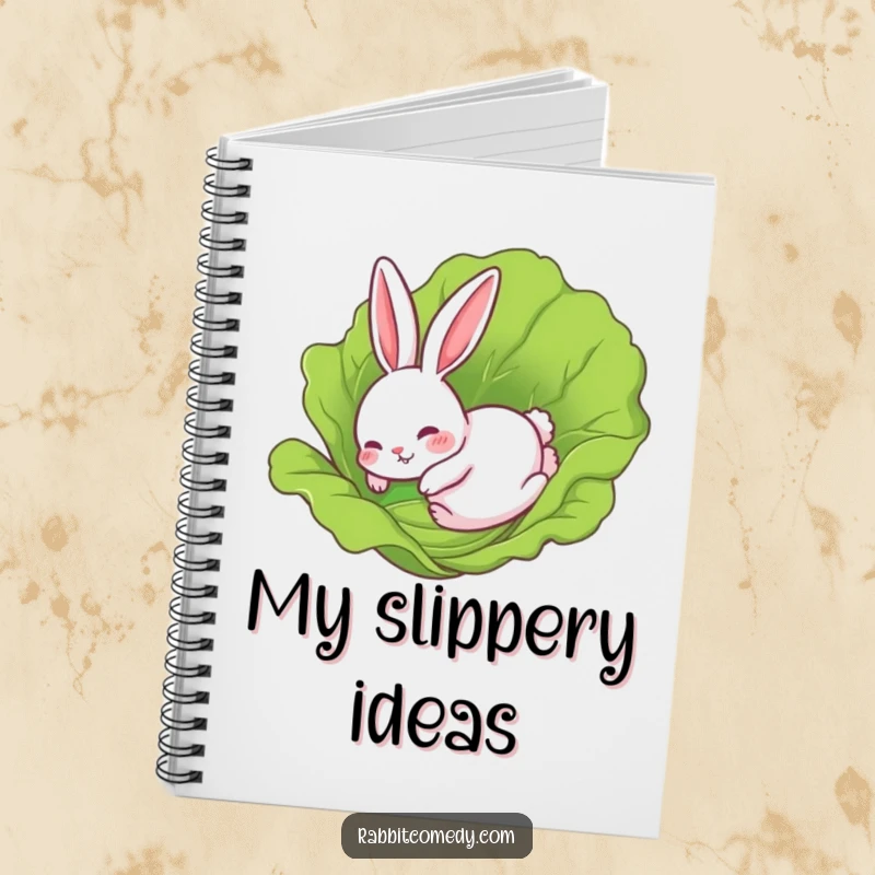 Funny Rabbit Notebook: A rabbit comically sliding on a lettuce leaf, perfect for jotting down notes with a smile.