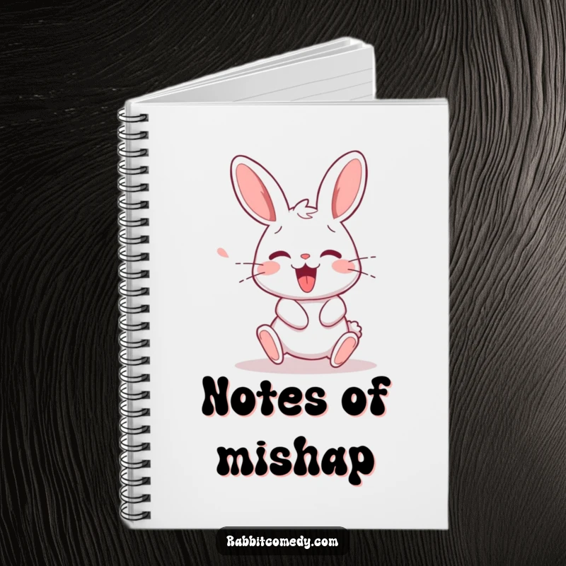 Funny rabbit character tripping then squeaking happily upon recovery, inspiring notes and doodles in this humorous notebook.