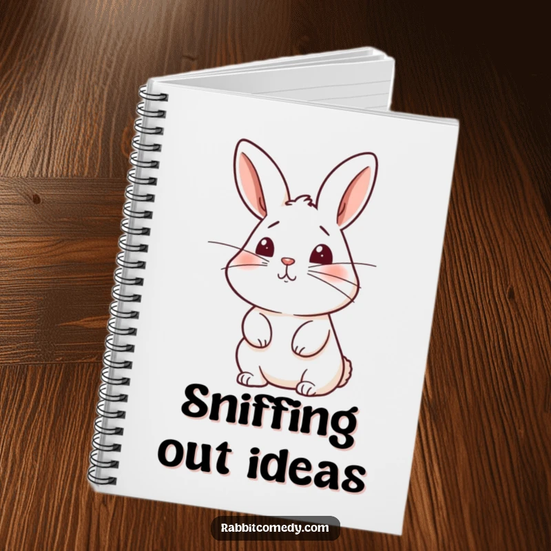 Funny rabbit notebook with a bunny's twitching whiskers sniffing the air, ideal for notes and curious thoughts.