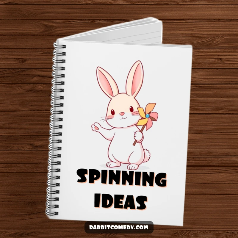 Funny Rabbit Pinwheel Notebook: A spiral notebook with a cover illustration of a rabbit balancing a pinwheel.