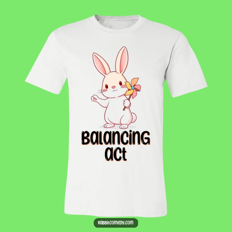 Funny Rabbit Pinwheel Balance T-Shirt - Playful Animal Tee Gift