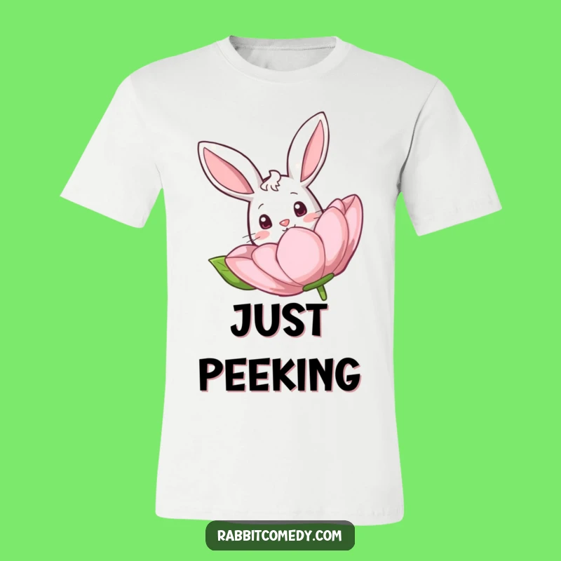 Funny Curious Rabbit Flower T-Shirt - Cute & Quirky Animal Tee Gift