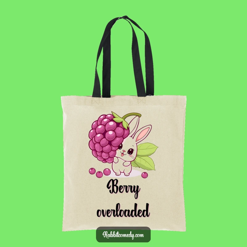 Funny Surprise Rabbit Tote Bag: Cute Cartoon Peeking Behind Giant Wobbling Berry Shopper Gift