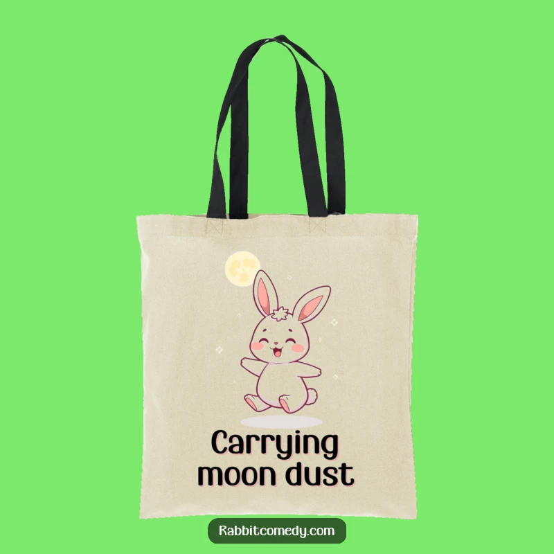 Funny Gleeful Rabbit Tote Bag: Joyful Cartoon Spinning Under Glittering Moon Shopper Gift