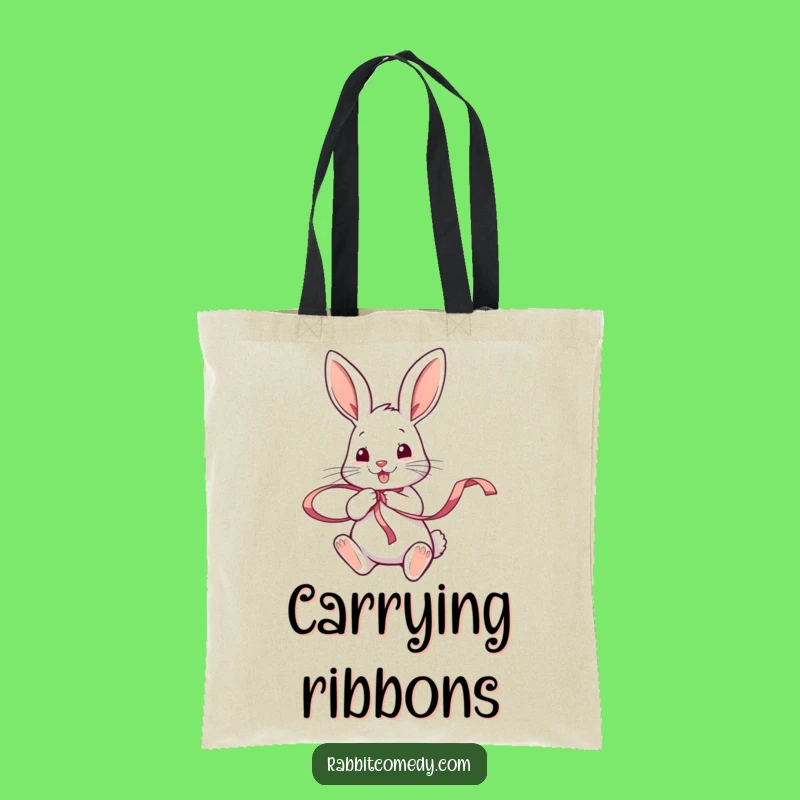Funny Rabbit Ribbon Twirl Tote Bag: Chic & Playful Accessory Gift